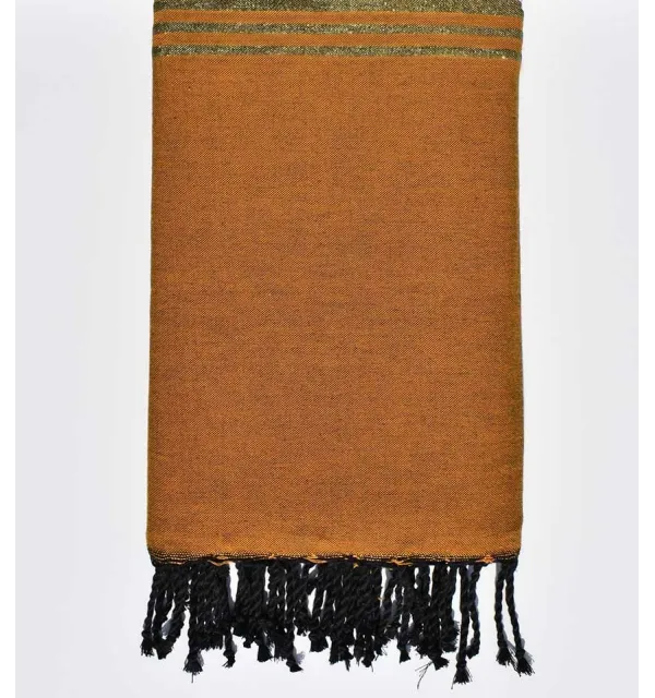 Thrown mustard with golden lurex Fouta Tunisia - 1
