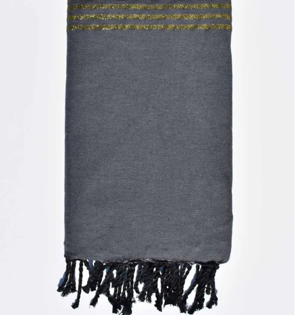 Slate gray throw with golden lurex thread 2m*3m Fouta Tunisia - 1