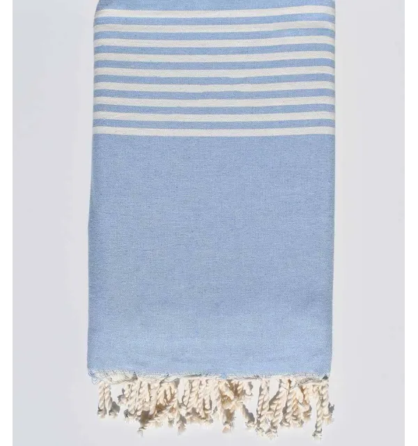 Blue sky stripes white throw Fouta Tunisia - 1
