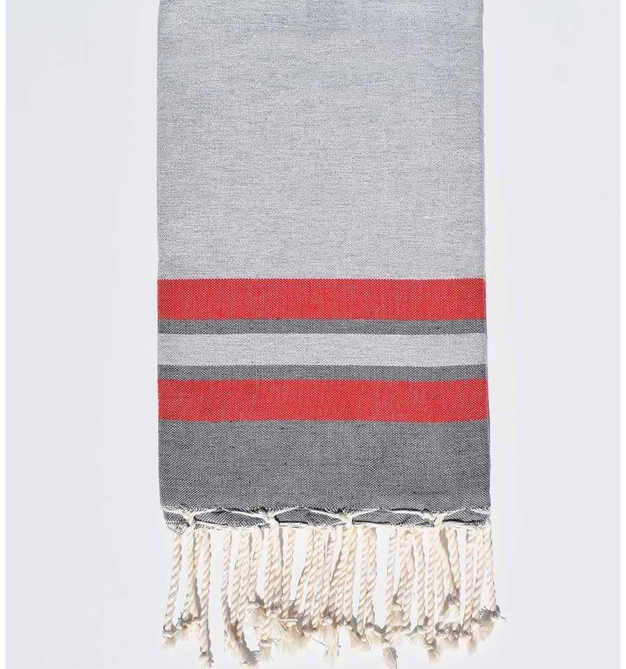 Beach towel light grey, red and gray Fouta Tunisia - 1