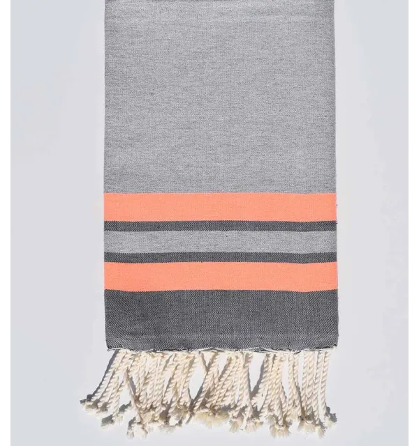 Beach towel light grey, neon coral and gray Fouta Tunisia - 1