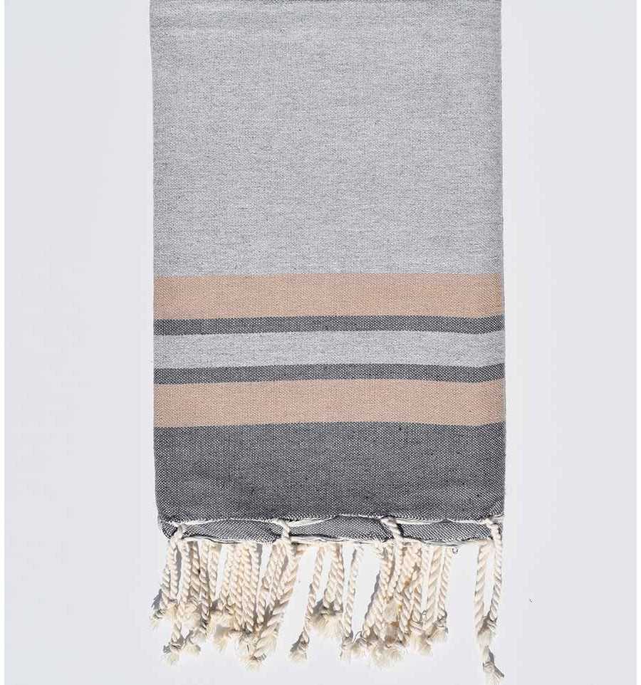 Beach towel light grey, beige and gray Fouta Tunisia - 1
