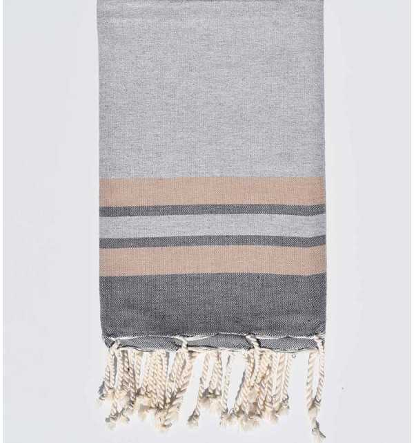 Beach towel light grey, beige and gray Fouta Tunisia - 1