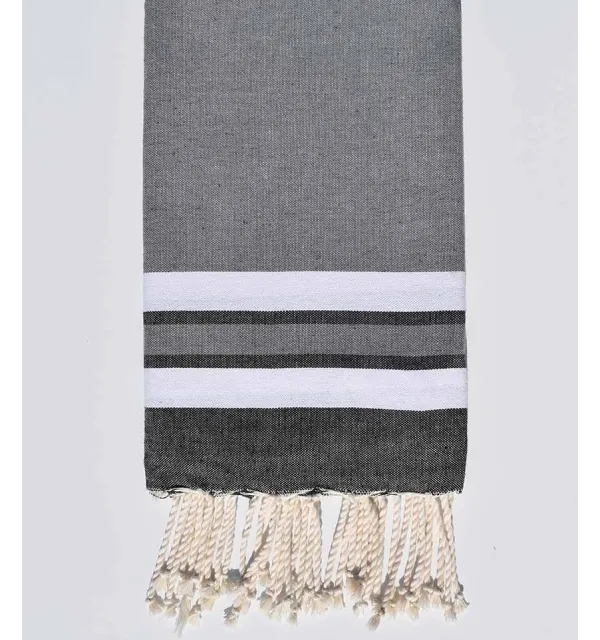 Beach towel grey, white and gray black Fouta Tunisia - 1