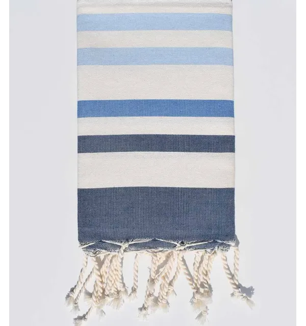Beach towel slate blue, cream white, blue and sky blue Fouta Tunisia - 1