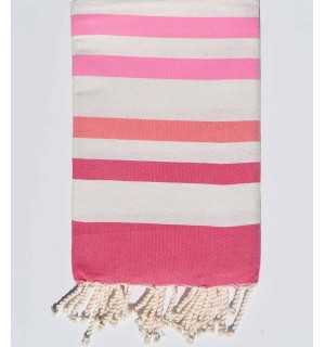 Beach towel pink, cream white, incarnadine pink and light pink Fouta Tunisia - 1