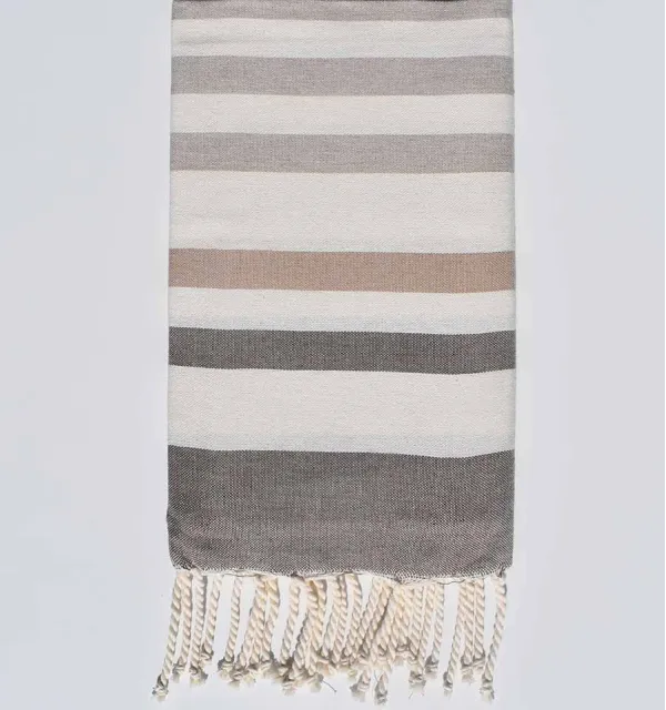 Beach towel taupe, cream white, beige and greige Fouta Tunisia - 1