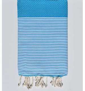 HONEYCOMB azure blue striped white fouta Fouta Tunisia - 1