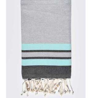 Beach towel light gray, water green and black gray Fouta Tunisia - 1
