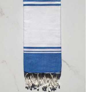 Flat white and blue Fouta Fouta Tunisia - 1 2
