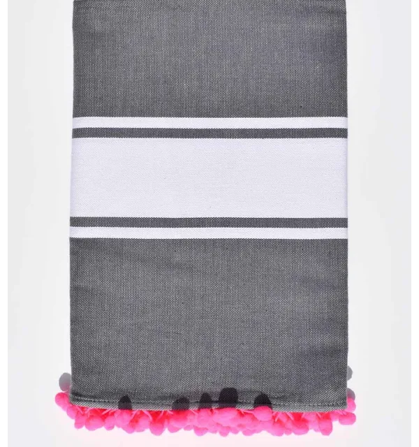 Beach towel steel gray with pompoms Fouta Tunisia - 1