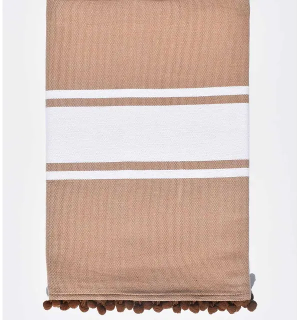 Beach towel sepia with pompoms Fouta Tunisia - 1