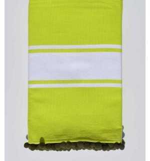 Beach towel chartreuse green with pompoms Fouta Tunisia - 1