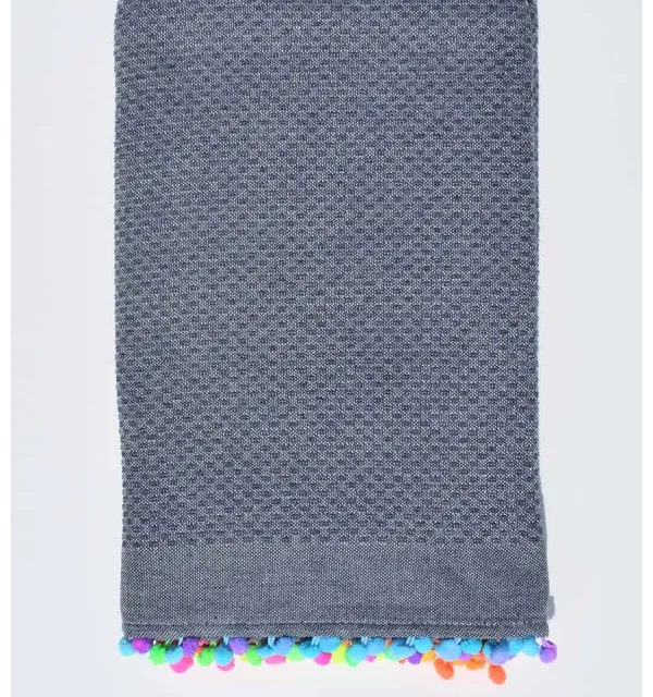 Beach towel slate blue with pompoms Fouta Tunisia - 1