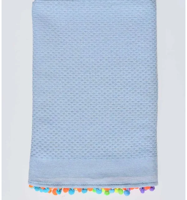 Beach towel light blue with pompoms Fouta Tunisia - 1