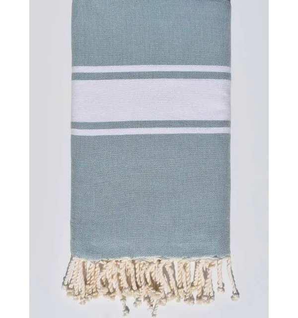 Pale blue striped white throw Fouta Tunisia - 1