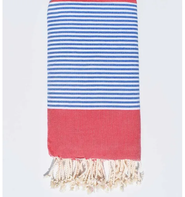 Bedspreads red striped blue 1.90m X 2m Fouta Tunisia - 1