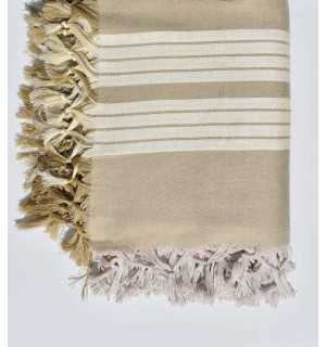 Thrown beige with creamy white stripes Fouta Tunisia - 2