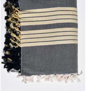 Thrown 4 fringes dark blue and ecru Fouta Tunisia - 2