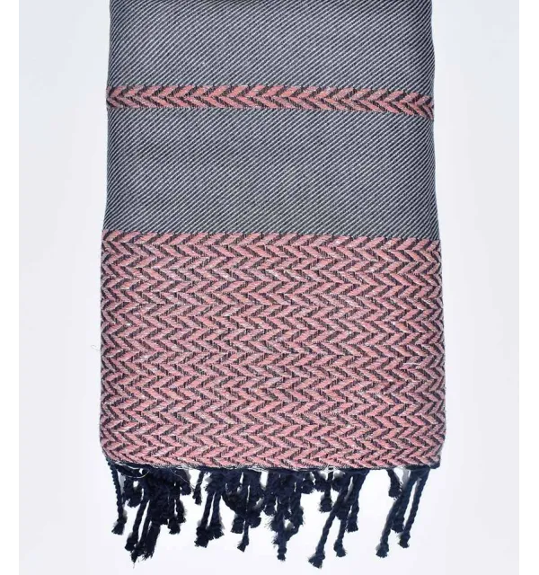 Thrown grey, pink and dark blue Fouta Tunisia - 1
