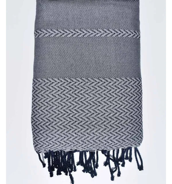 Thrown light gray and dark blue Fouta Tunisia - 1