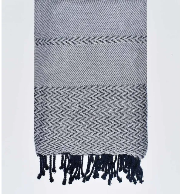 Thrown grey, dark blue with lurex Fouta Tunisia - 1