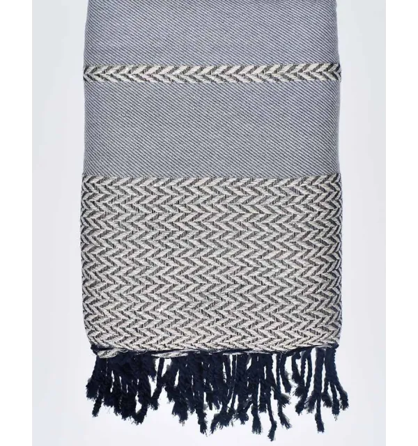 Thrown grey, dark blue and ecru Fouta Tunisia - 1