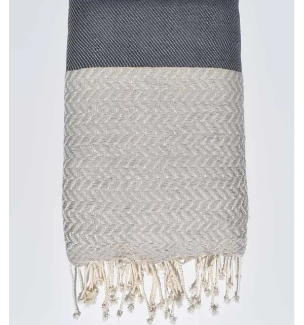 Thrown gray and cream white Fouta Tunisia - 1