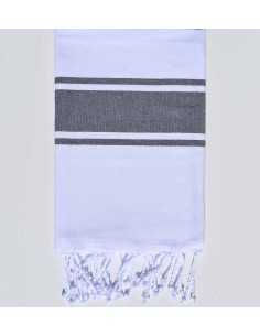 Beach towel white with gray stripes Fouta Tunisia - 1