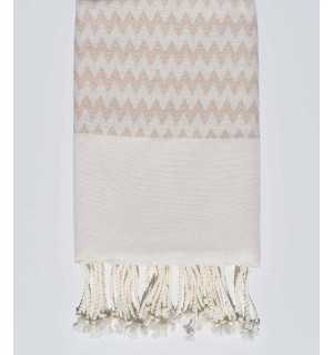 Greige zigzag beach towel Fouta Tunisia - 1 2