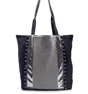 Saint Tropez bag gray with silver sequins Fouta Tunisia - 1 2