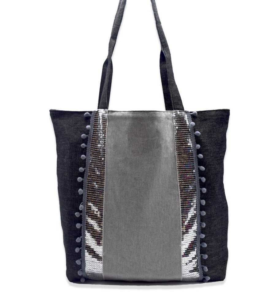 Saint Tropez bag gray with silver sequins Fouta Tunisia - 1