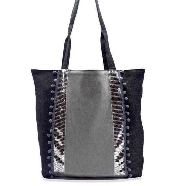 Saint Tropez bag gray with silver sequins Fouta Tunisia - 1