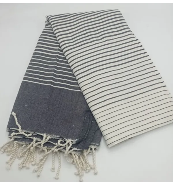 Black gray throw 2m * 2m Fouta Tunisia - 2