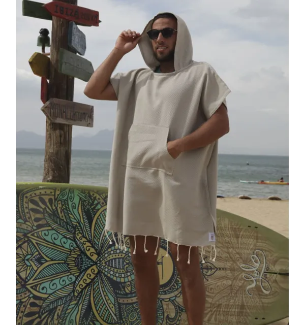 Poncho towel greige Fouta Tunisia - 4
