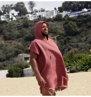 Poncho towel terracotta red Fouta Tunisia - 1 2