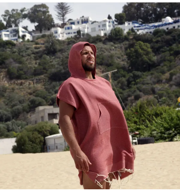 Poncho towel terracotta red Fouta Tunisia - 2