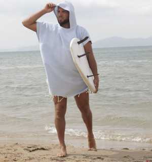 Poncho towel sky blue Fouta Tunisia - 1 2