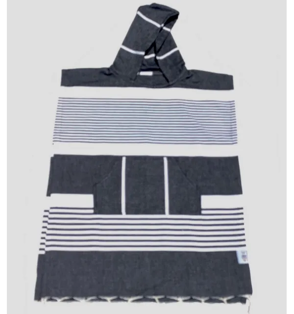 Poncho blue black towel for kids Fouta Tunisia - 1
