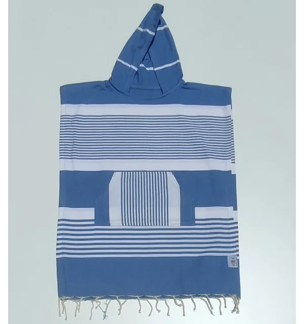 Poncho towel pastel blue for kids Fouta Tunisia - 1