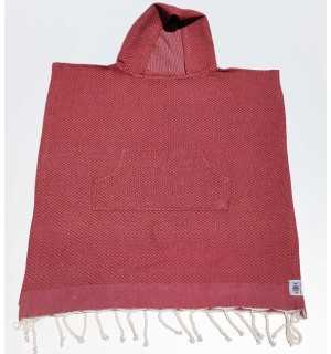 Poncho towel Terracotta red for kids Fouta Tunisia - 1