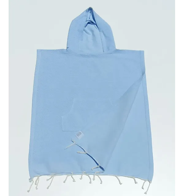 Poncho towel sky blue for kids Fouta Tunisia - 2