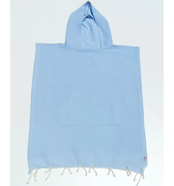 Poncho towel sky blue for kids Fouta Tunisia - 1