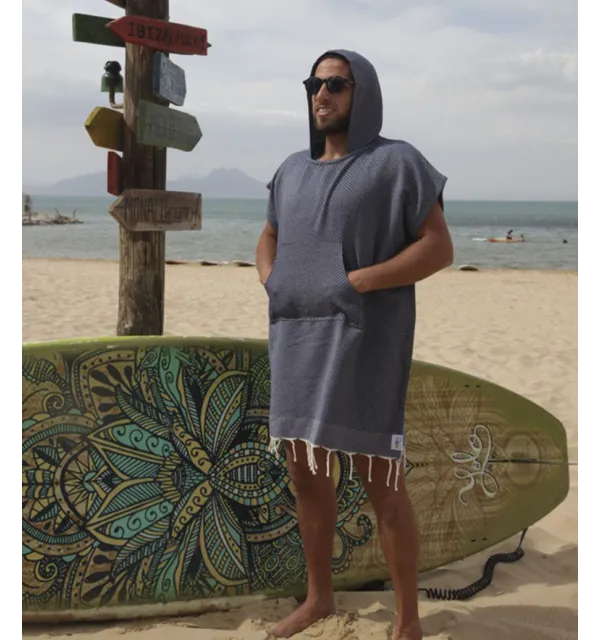 Poncho towel midnight blue Fouta Tunisia - 1