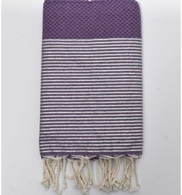 Beach towel honeycomb purple with lurex Fouta Tunisia - 1