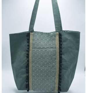 Saint Tropez bag green with black pompoms Fouta Tunisia - 1 2