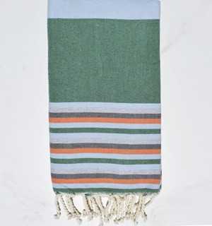 Beach towel green, smoke blue, orange, slate and gray Fouta Tunisia - 1