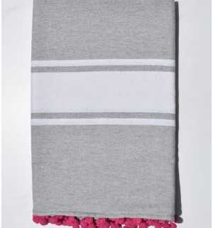 Beach towel medium gray with pompoms Fouta Tunisia - 1