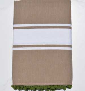 Beach towel sepia beige with pompoms Fouta Tunisia - 1