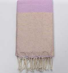 Beach towel honeycomb angora pink with lurex Fouta Tunisia - 1